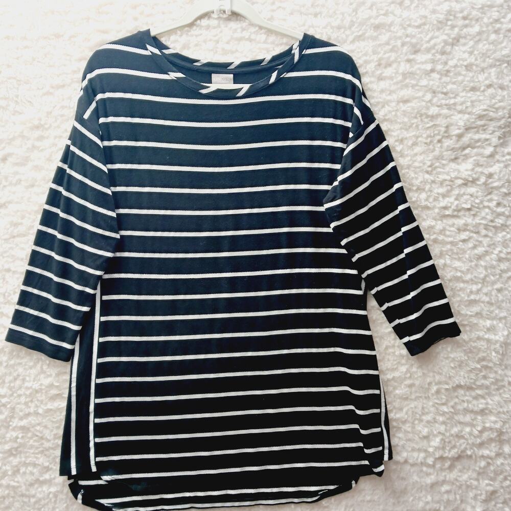 Blouse Tunic Sweater Black White Stripe Goth Witchy Shiny Dark Academia Size M